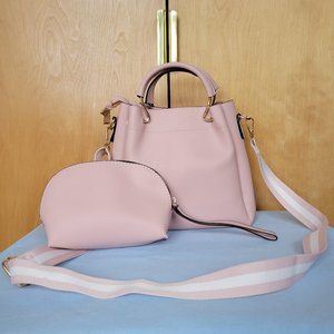 NEW Pink Leather Handbag Crossbody Cute Purse Gold Accent Tote Bag Detach Strap